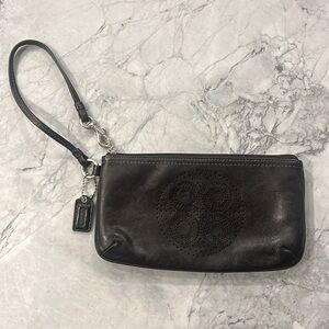 Coach Black Leather Op-Art Wristlet